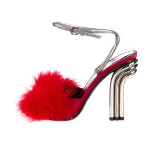 Marco De Vincenzo feather wrap around heels